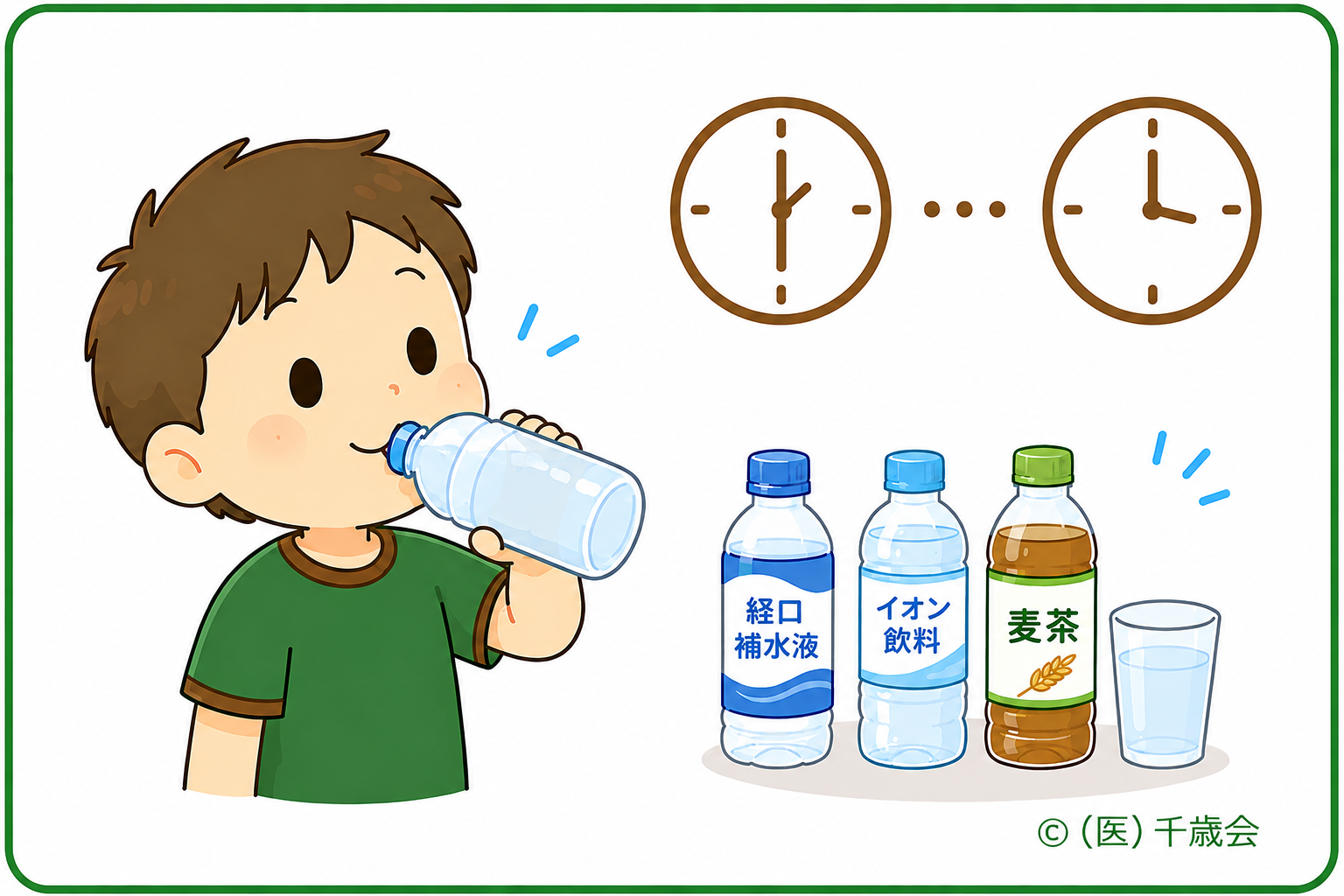 熱中症・予防と対策1こまめな水分補給のイラスト